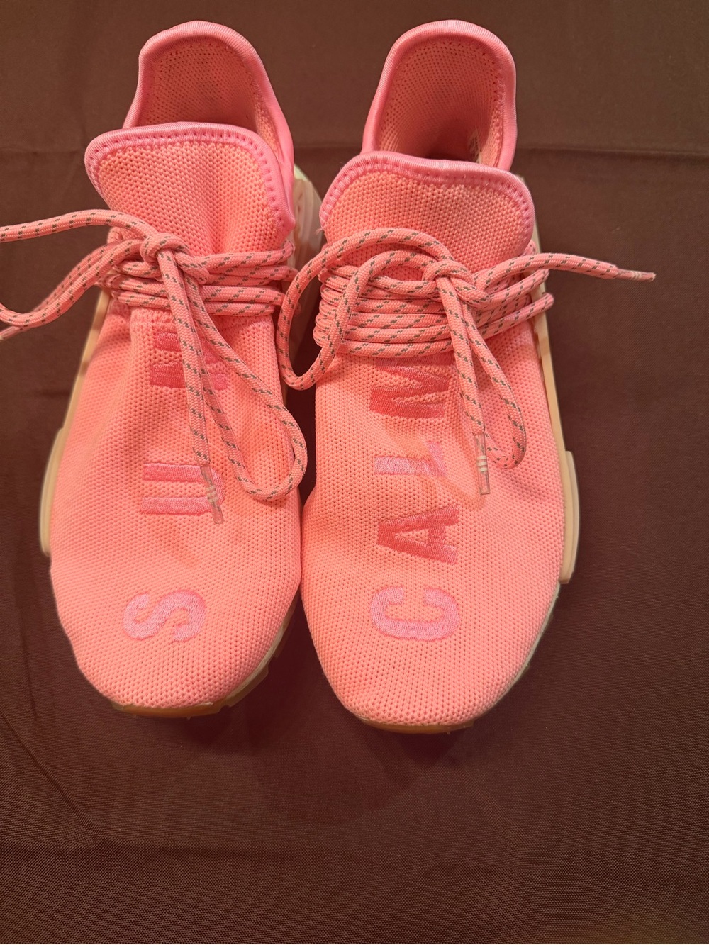 adidas Women’s Coral Pink Mesh Lace-Up Sneakers with Embroidered Lettering